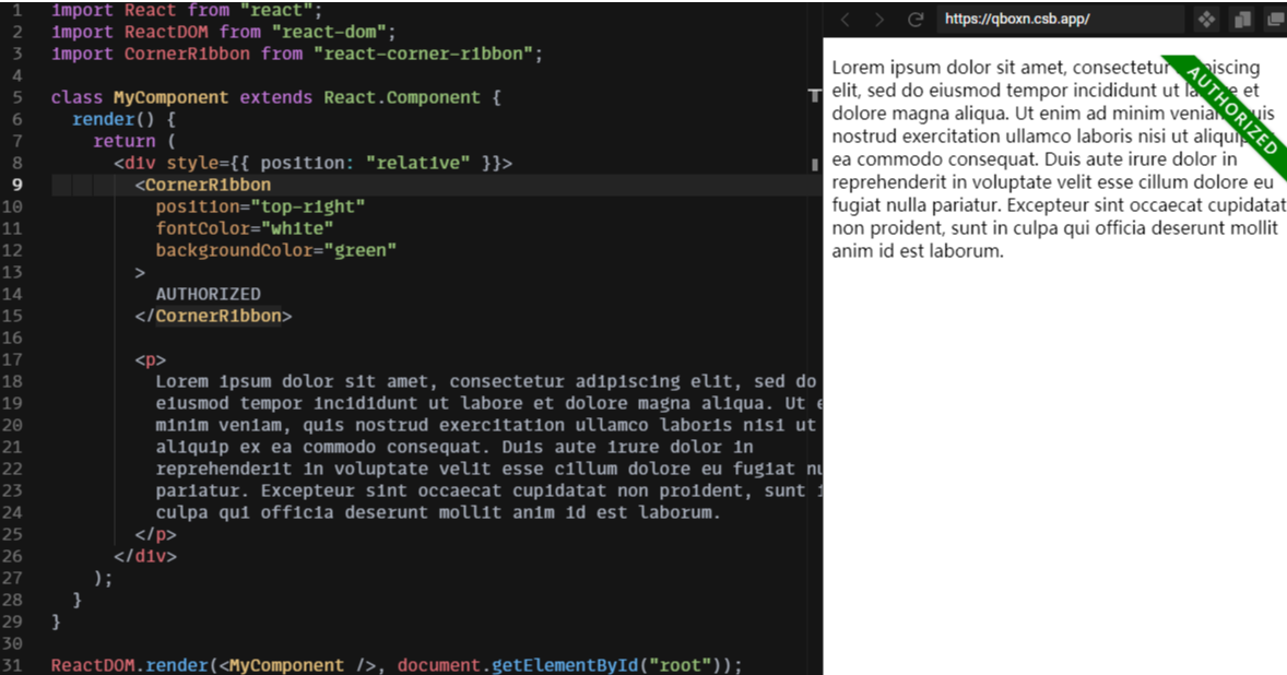 react-corner-ribbon-demo - Codesandbox